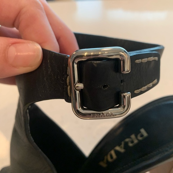 Prada Black Leather Wooden Block Heel - Picture 9 of 14